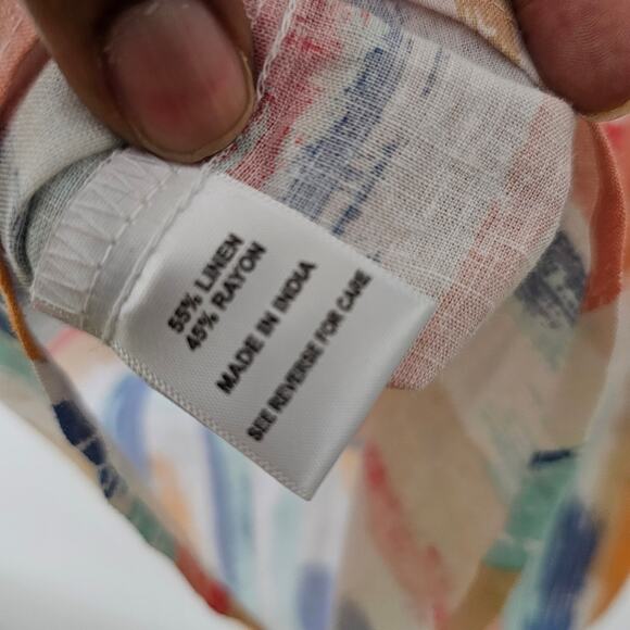 Coral Bay White 3/4 Sleeves Linen Blend Blouse Top Size L - Picture 5 of 5